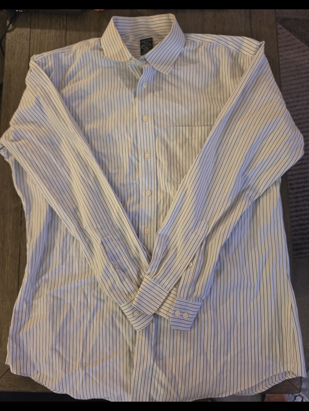 Joseph & Feiss White Dress Shirt with Light Blue and Brown Stripes